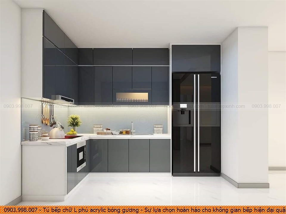 Tủ bếp chữ L phủ acrylic bóng gương - Sự lựa chọn hoàn hảo cho không gian bếp hiện đại quận 3