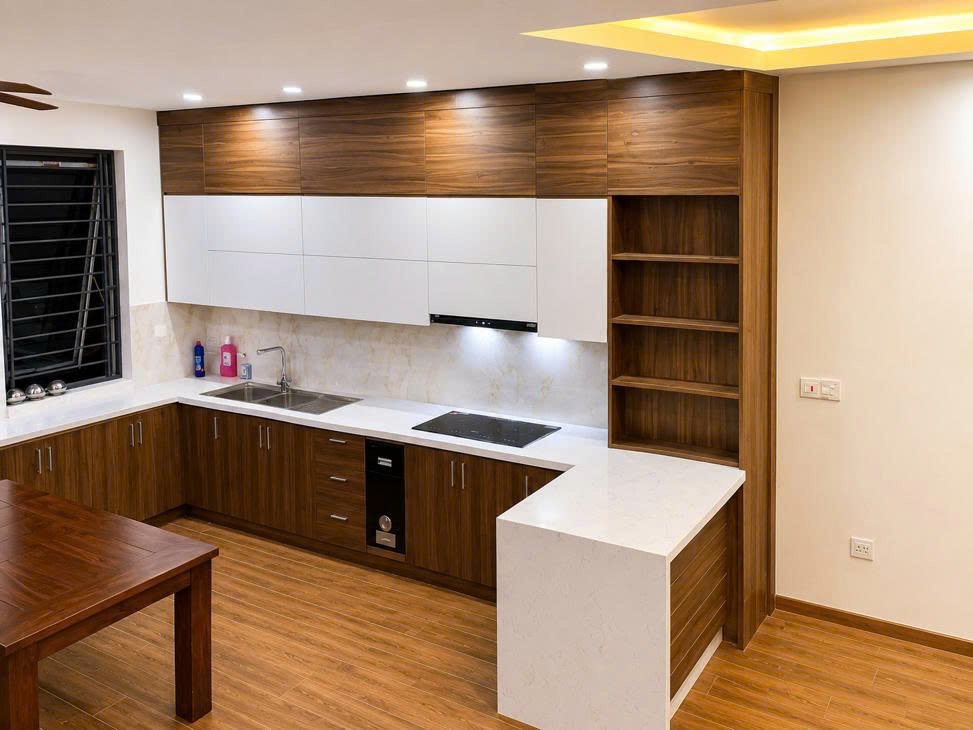 mẫu tủ bếp chữ l hiện đại