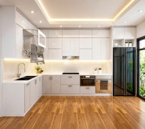 tủ bếp gỗ chữ l đẹp hiện đại cho gia đình