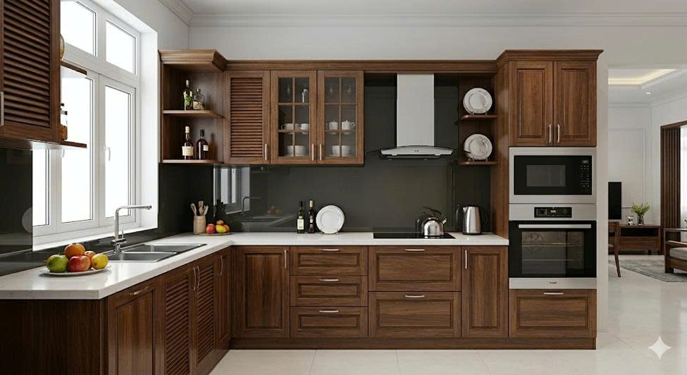 tủ bếp gỗ công nghiệp chữ l tại Cao Bằng