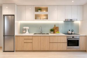 tủ bếp thẳng đẹp hiện đại cho căn hộ nhỏ