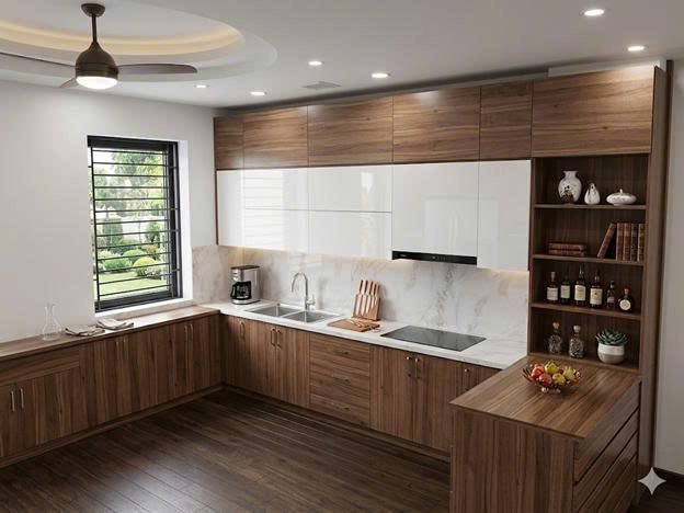 Thi công tủ bếp nhôm kính đẹp hiện đại, chống nước tốt, bền bỉ theo thời gian, thiết kế sang trọng, báo giá trực tiếp tại xưởng Hà Nội.