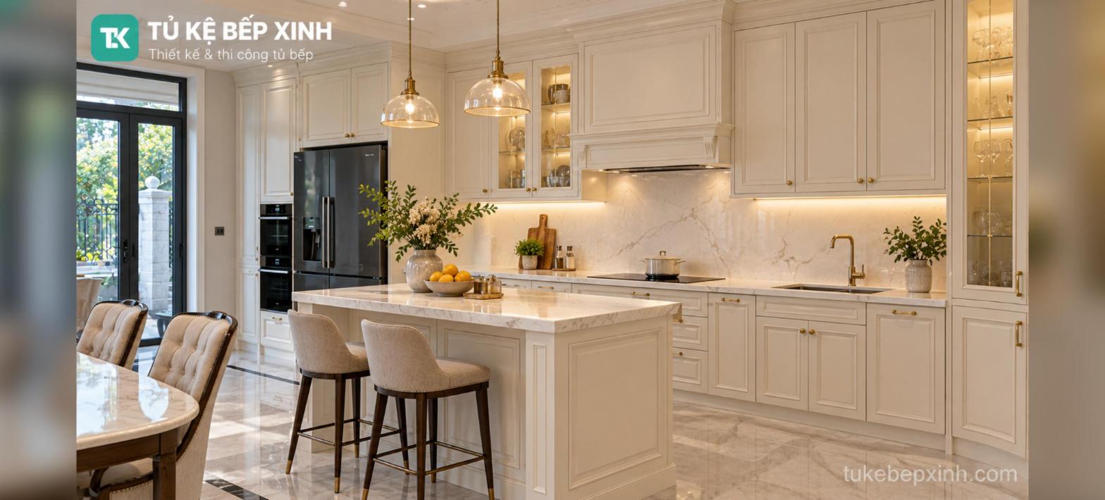 Thi công tủ bếp tại Bắc Ninh - tủ bếp tân cổ điển Tủ Kệ Bếp Xinh