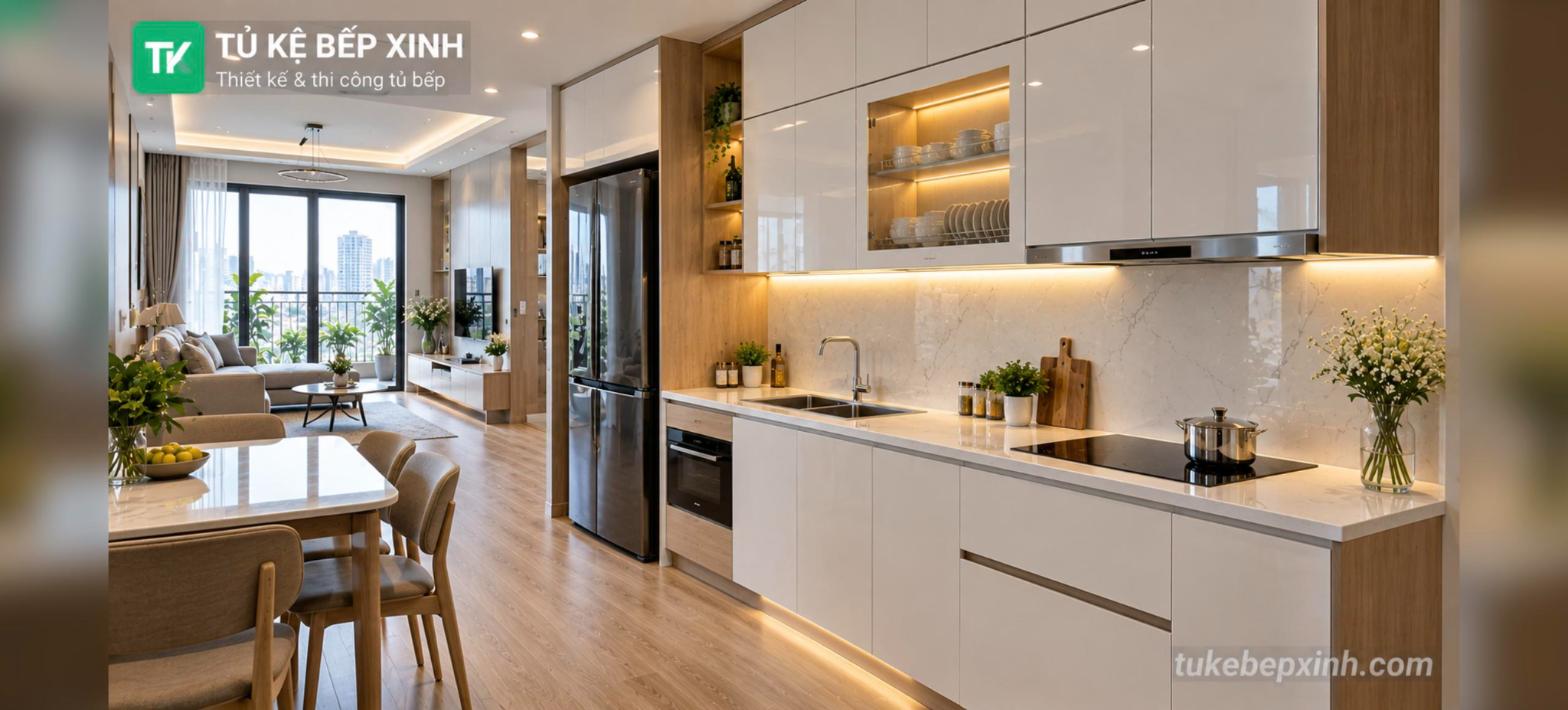 Tủ bếp chung cư Hà Nội thiết kế gọn - Tủ Kệ Bếp Xinh